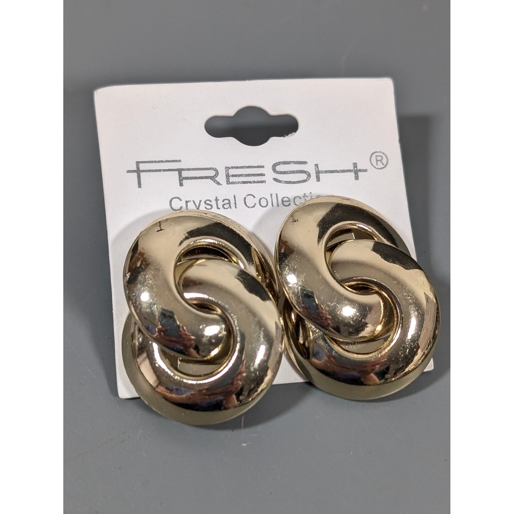New Gold Tone Interlocking‎ Knot Statement Earrings Pierced Post Retro Modern